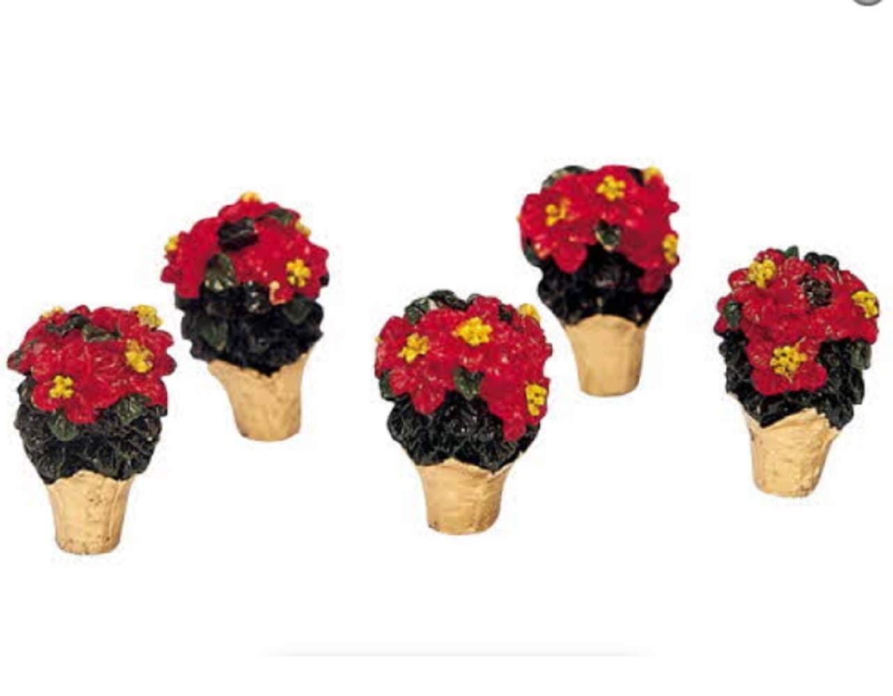 LemaxVillage Collection Miniature Poinsettia Set of 5 # 34970