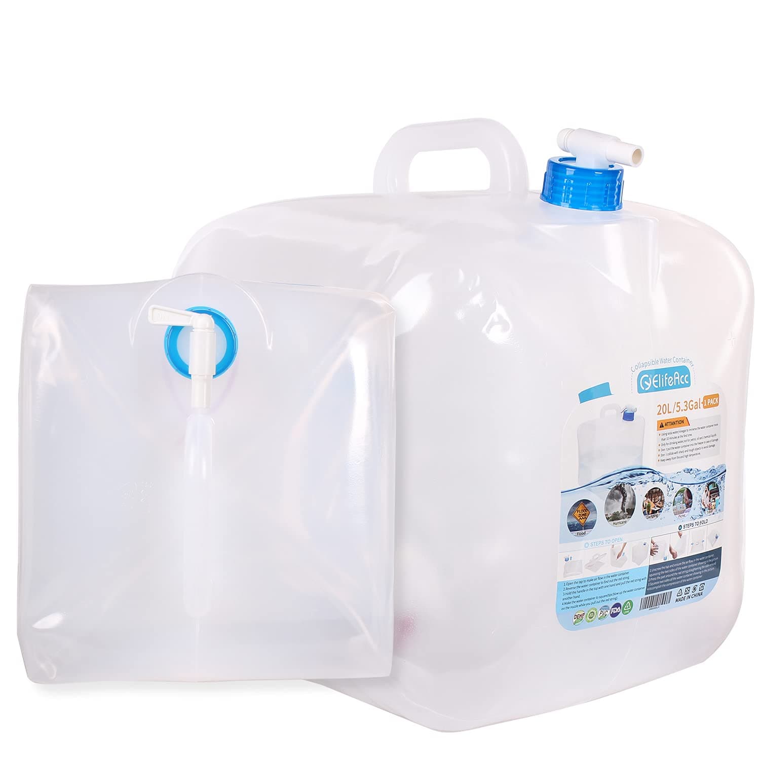 ElifeAcc Camping Water Containers with Tap, BPA Free Collapsible Water Carrier, Foldable Portable SGS Water Storage for Outdoors Hiking Hurricane Emergency