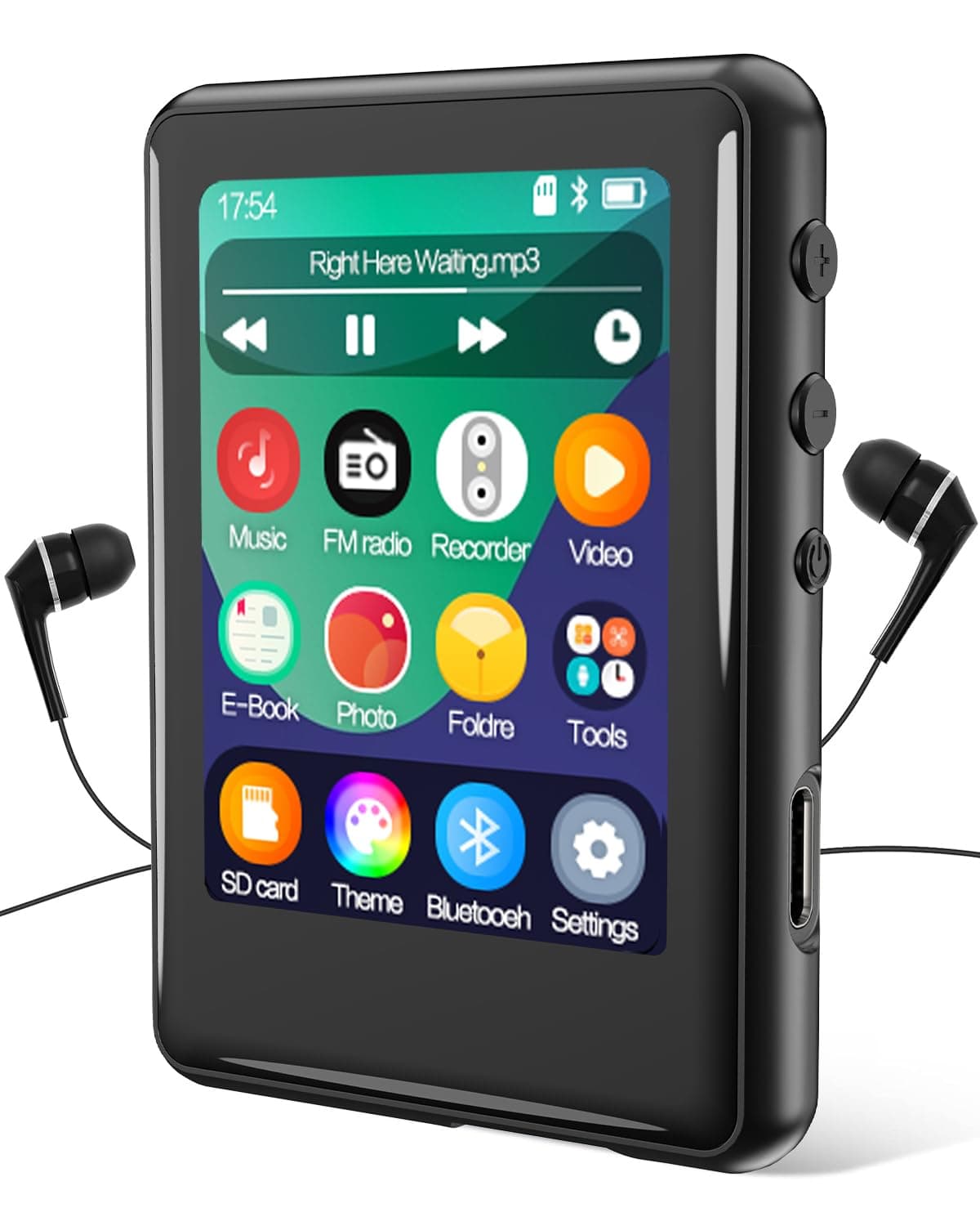 MP3 Player with Bluetooth 5.3,Tokemisc 16GB Full Touchscreen Kids Portable Music Device with Speaker,FM Radio,E-Book,Built-in Micro SD Card Slot,Earphones Included,Max 256GB Expand