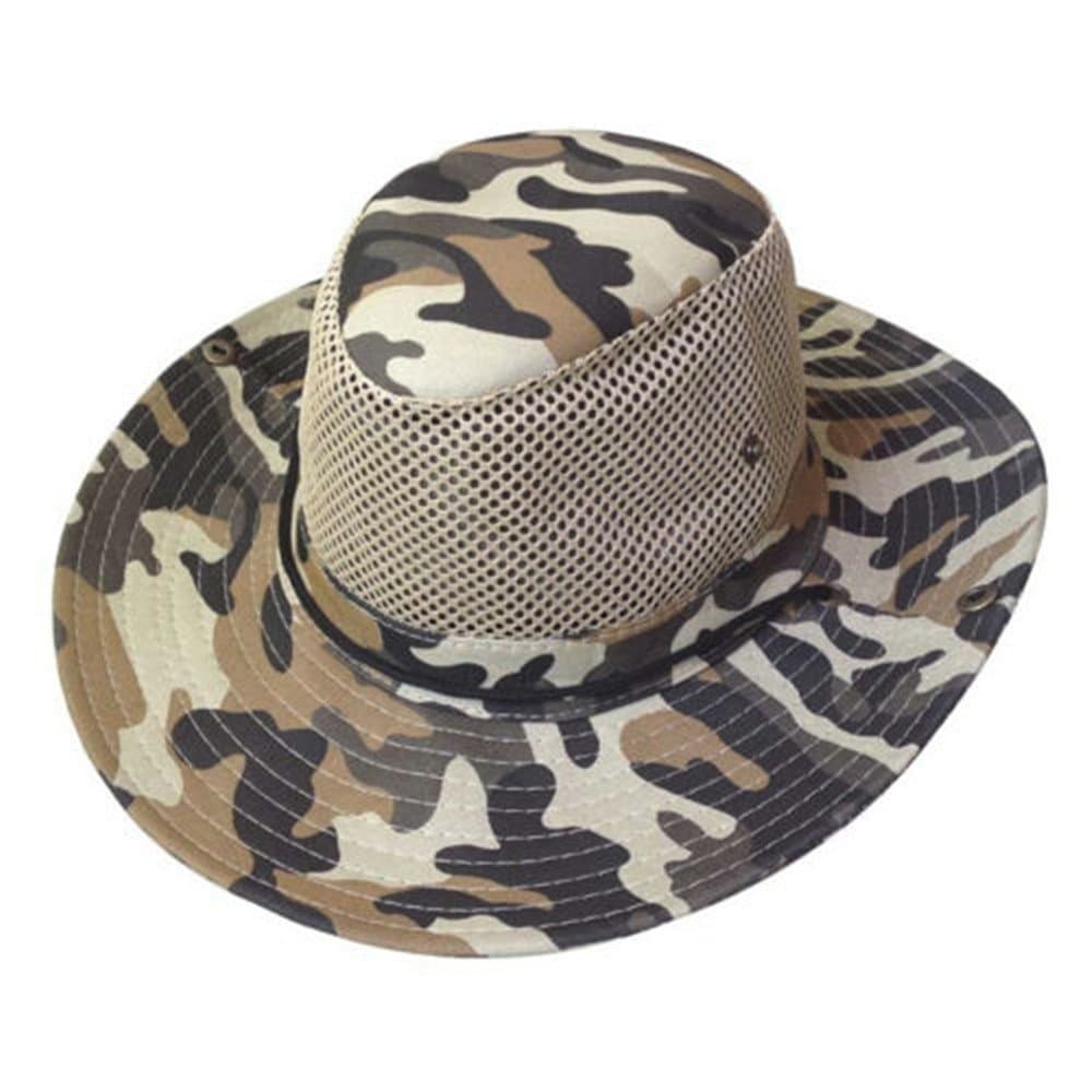 2 Pack Men Camouflage Hats with Wide Full Brim Breathable Mesh Design Summer Sunhats/Cups for Outdoor Working Fishing Hiking Gardening Travelling, Folding