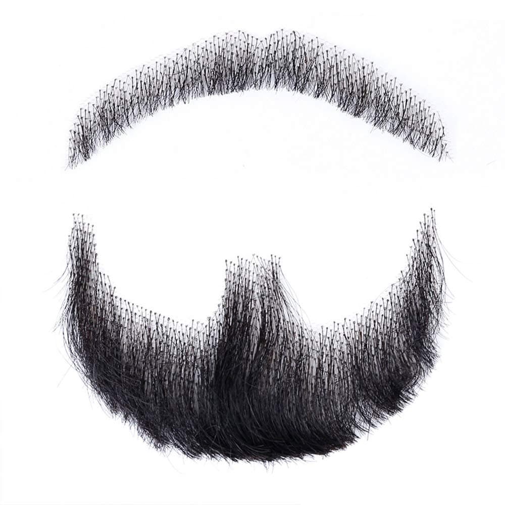 Human Hair Fake Face Beard and Mustache Black Costume Beard for Adults Men Realistic Makeup Lace Invisible False Beards