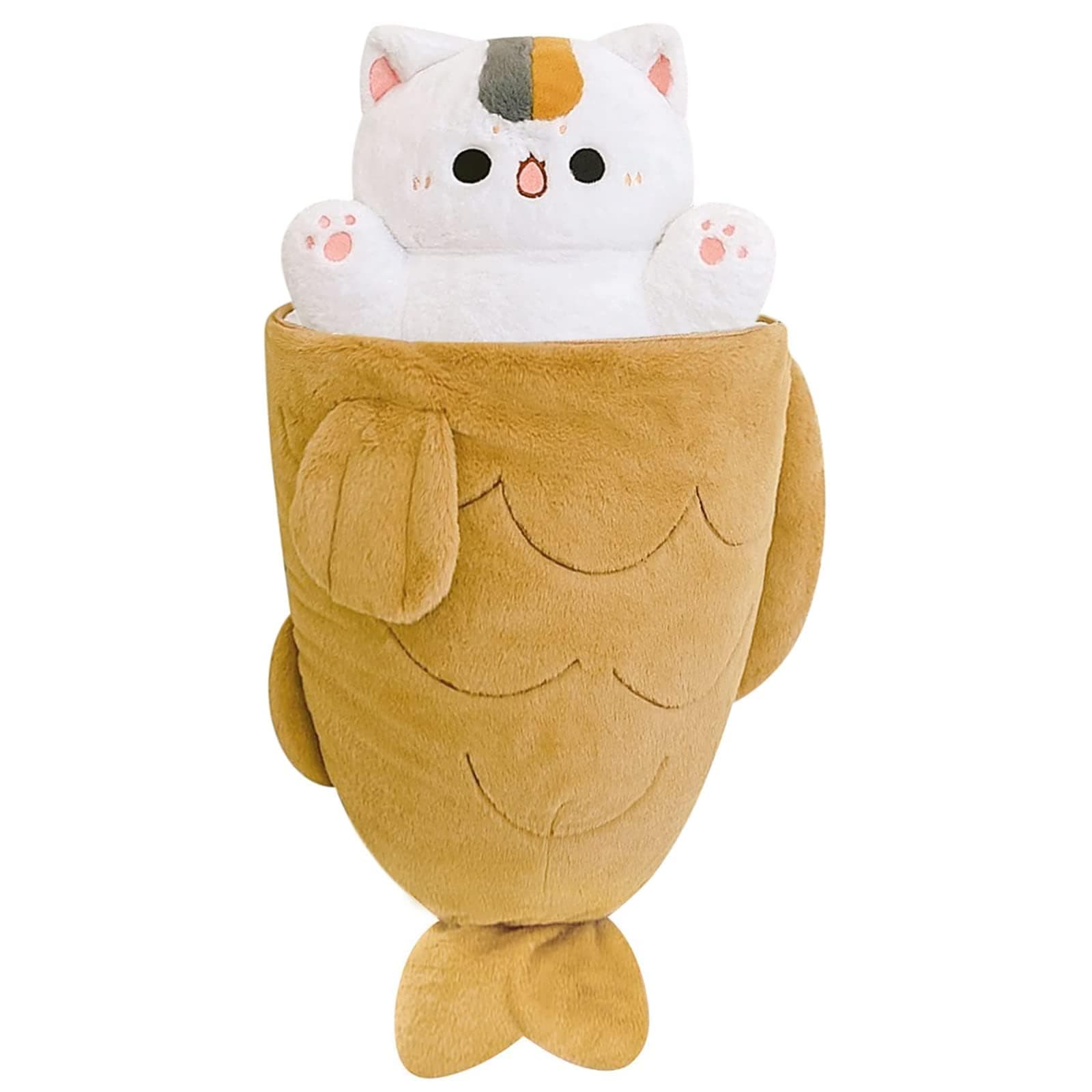 Ditucu 32 inch Large Taiyaki Cat Plush Pillow Giant Kitten Inside Fish 2 in 1 Big Size Stuffed Animal Plushies Toys with Outfit Sleeping Doll Gifts for Girls Boys