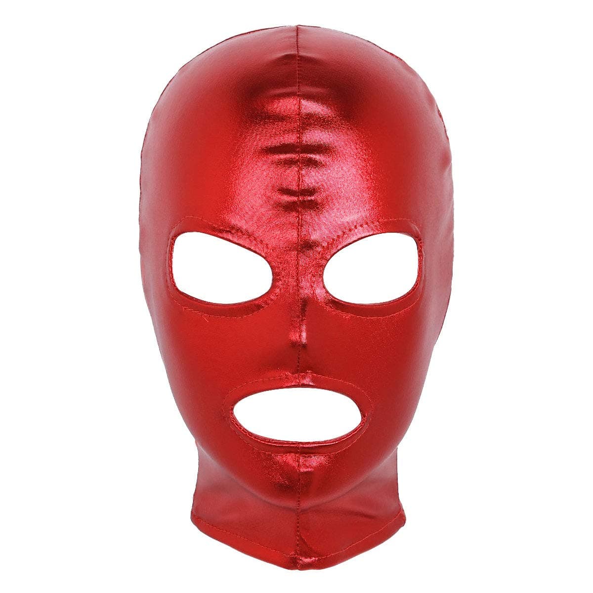 dPois Unisex Latex Shiny Metallic Opened Mouth Show Eyes Face Mask Cosplay Costume Hood Headgear