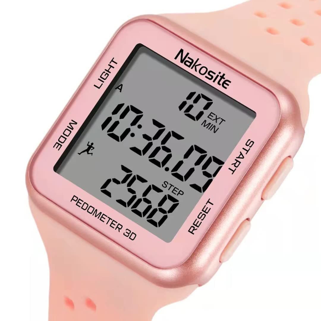NAKOSITE FIT2433P Best Pedometer Accurate Step Counter Fitness Tracker Smartwatch with Steps Stopwatch Date Alarm Watch for walking No App or Smart Bluetooth required for Women Men Kids. Nice Pink