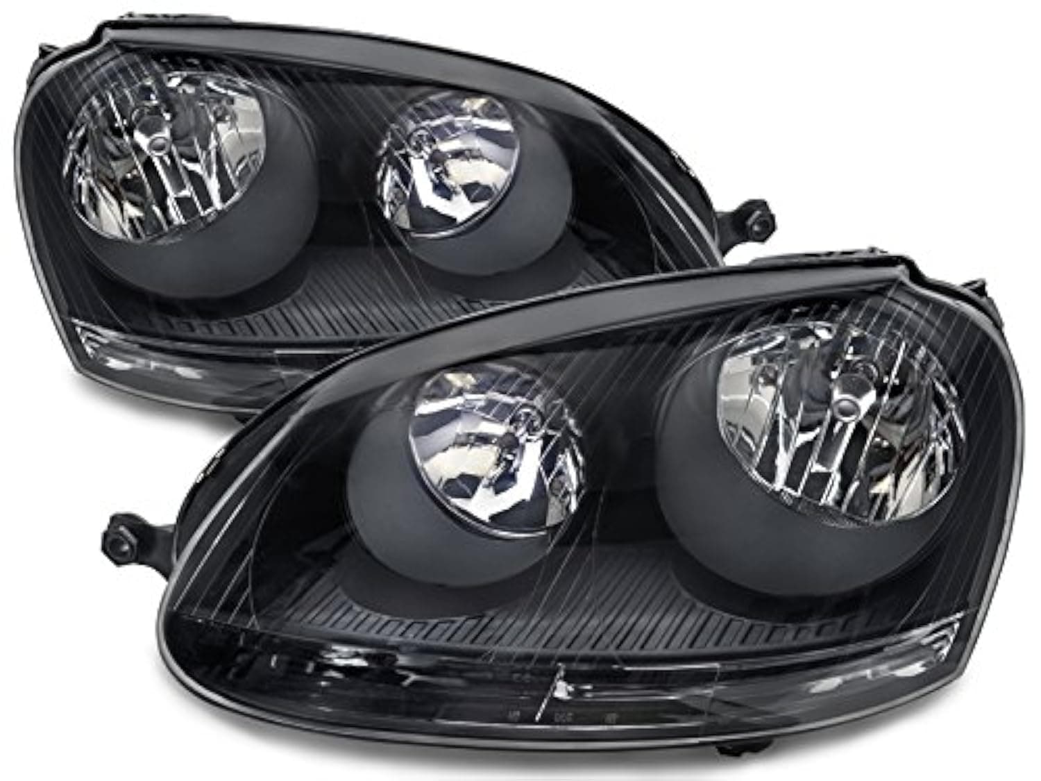 Black Housing Halogen Headlights Compatible with Volkswagen GTI Jetta Rabbit Includes Left Driver and Right Passenger Side Headlamps