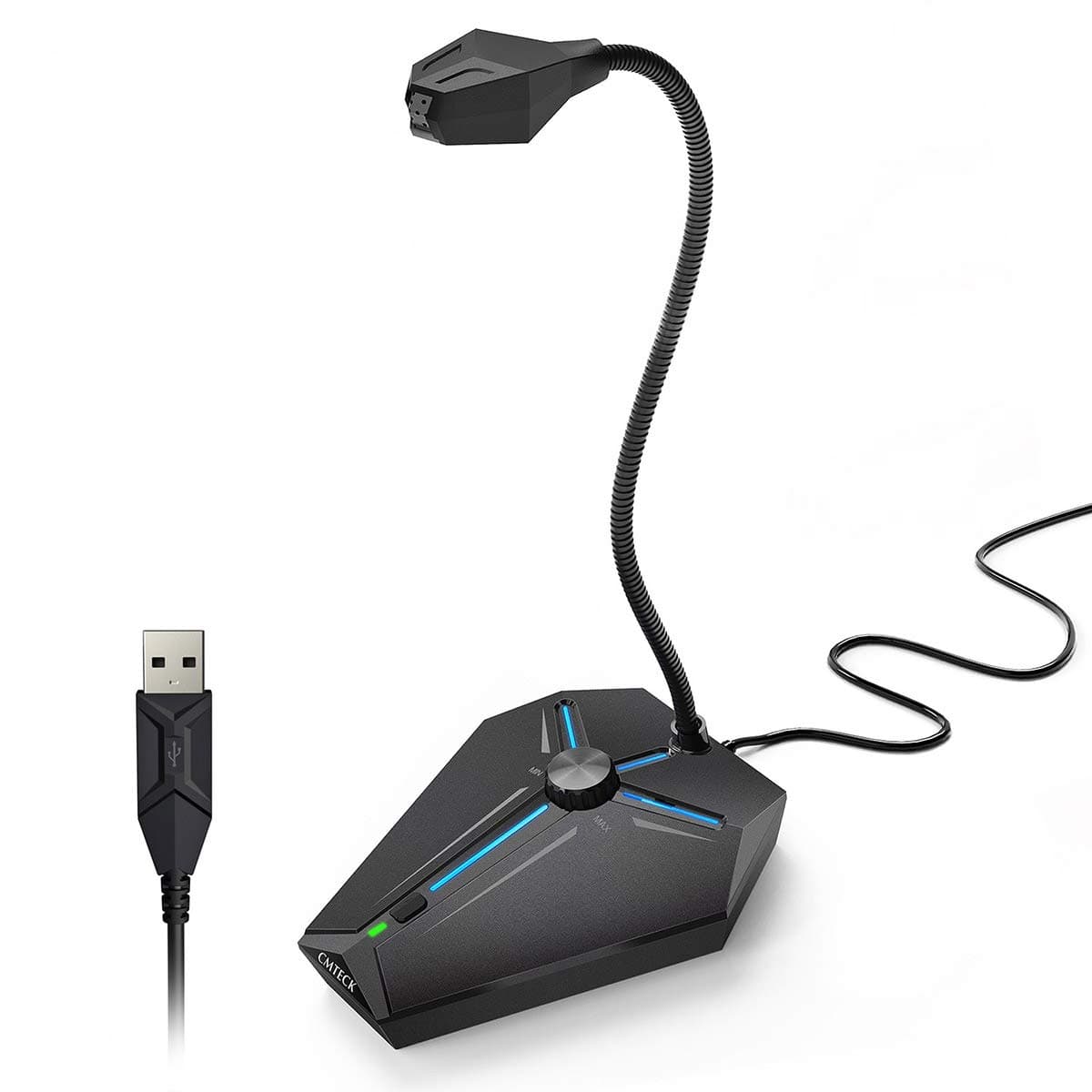 CMTECK Computer Microphone G006Plus USB Desktop Condenser PC Laptop Mic Volume Knob Mute Button with LED Indicators Compatible with Windows/Mac (Black with Knob)