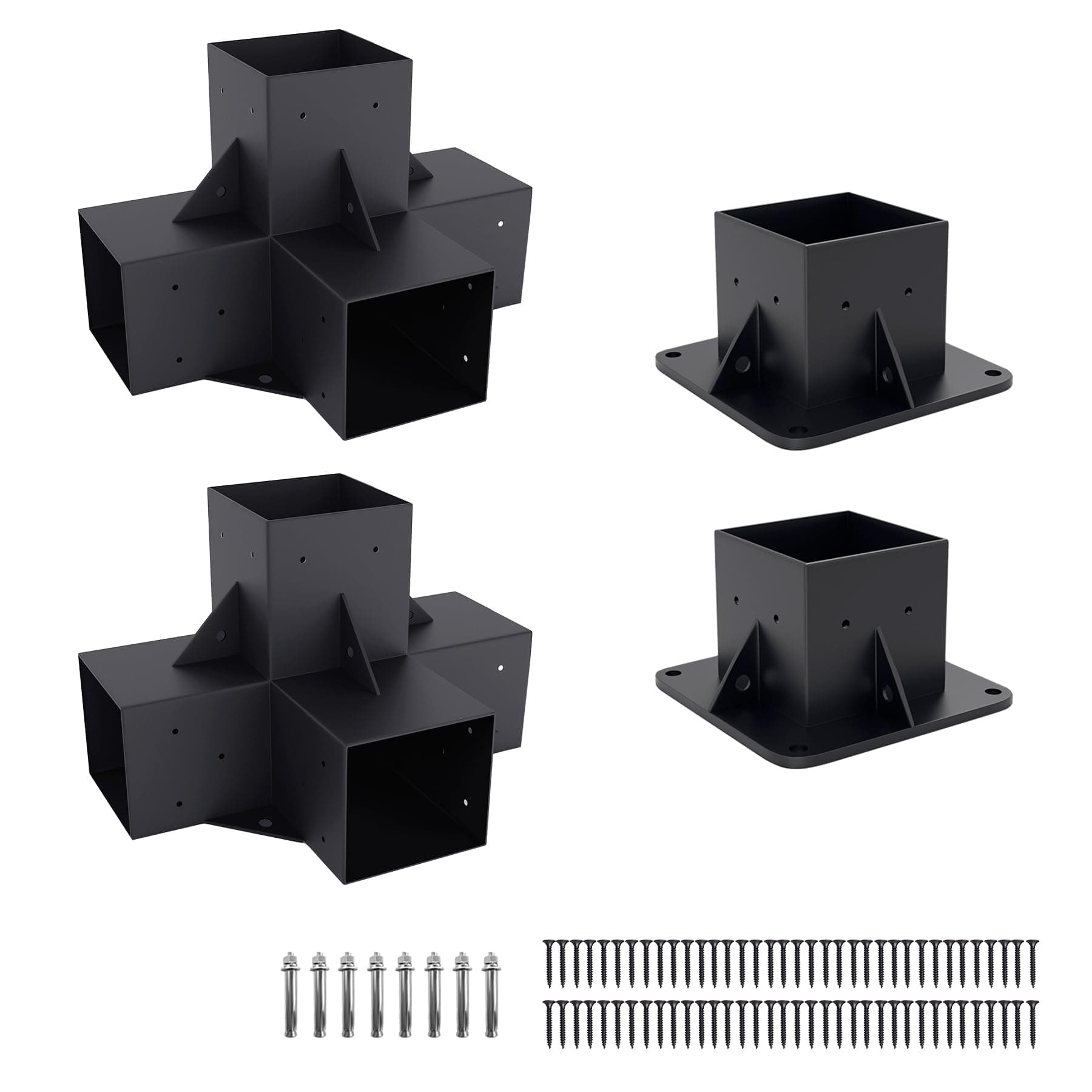 Pergola Kit Elevated Wood Stand Kit Woodwork for 4"x 4" (Actual 3.5" x 3.5"), Solid Steel Wooden Gazebo Kit for Outdoor 4-Way Right Angle Corner Bracket and Base Brackets - Includes Screws