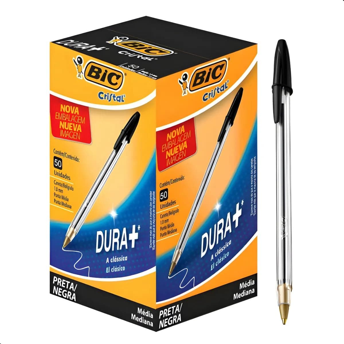 Cristal Original Smudge Free Ballpoint Pens, Ideal for School, Black, Medium Point (1.0mm), Pack of 50