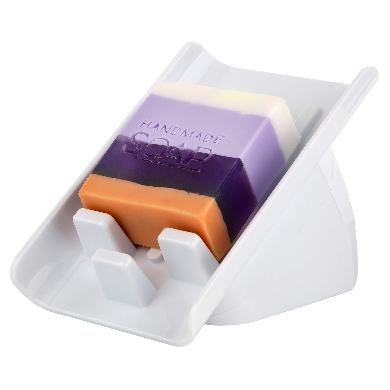 Waterfall Soap Dish with Drain, Slanted Bar Soap Holder for Bathroom Sink, Self Draining Soap Dishe with Drainage Keeps Soap Bar Dry, Angled Soap Saver for Shower, Kitchen, Bathtub, White