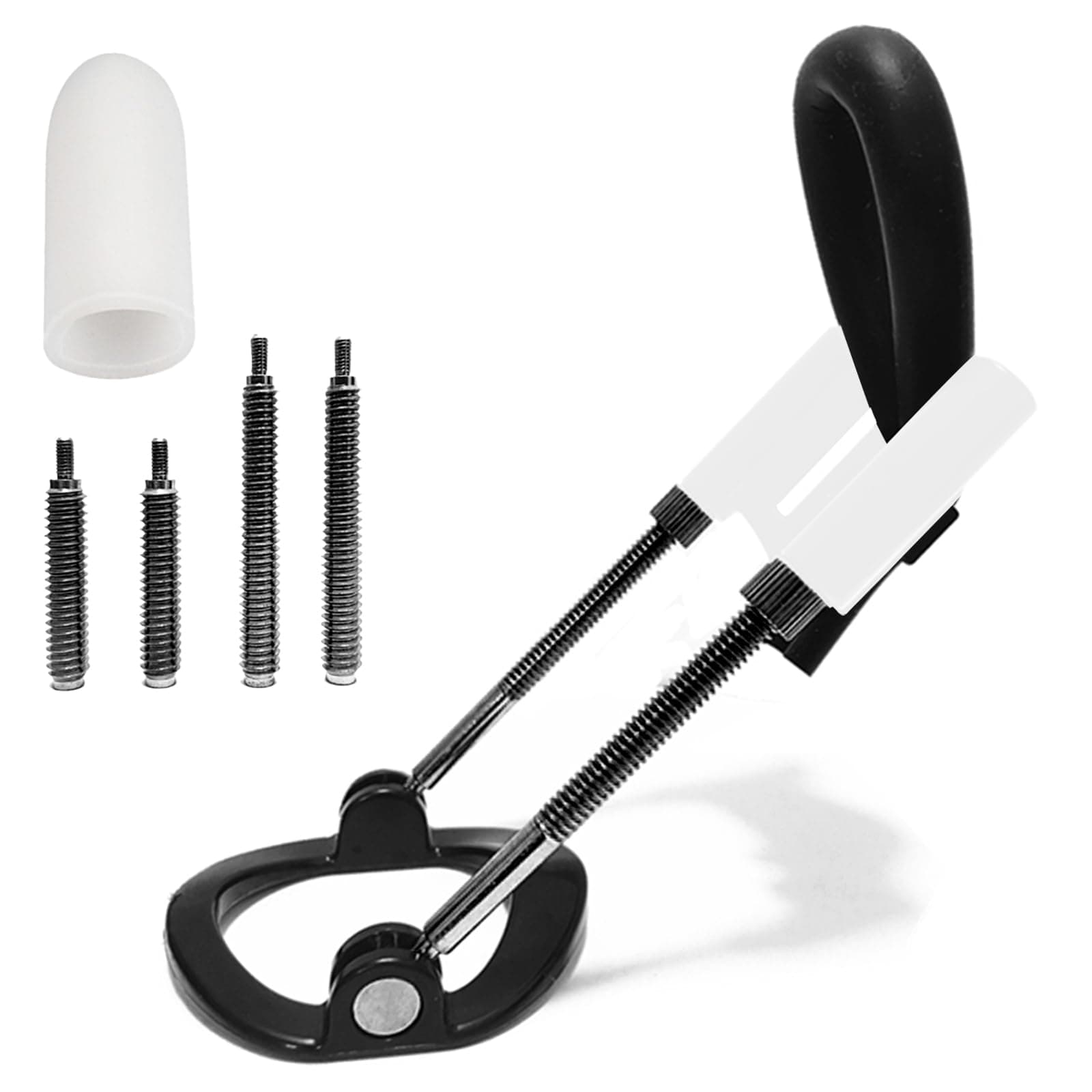 Male Extender Stretcher, Physical Stretcher Extender Stretching Enlargement Exercise Thickening Hard Training Devices, Bend Adjustable Traction Device with Silicone Protector (White Black)