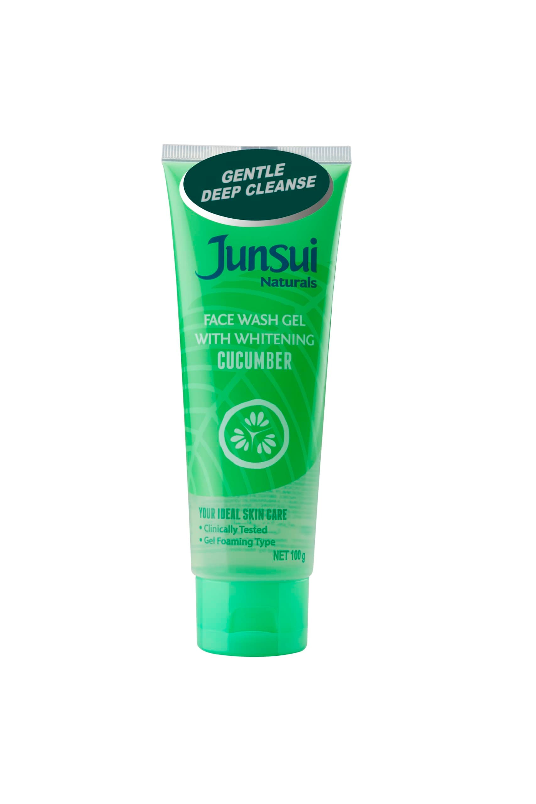 Junsui Naturals Face Wash Gel Cucumber | Water Based Cleanser That Gently Removes Impurities With Deep Cleansing Power | Contains Cucumber, Witch Hazel and Yam Bean Extract | 100gm