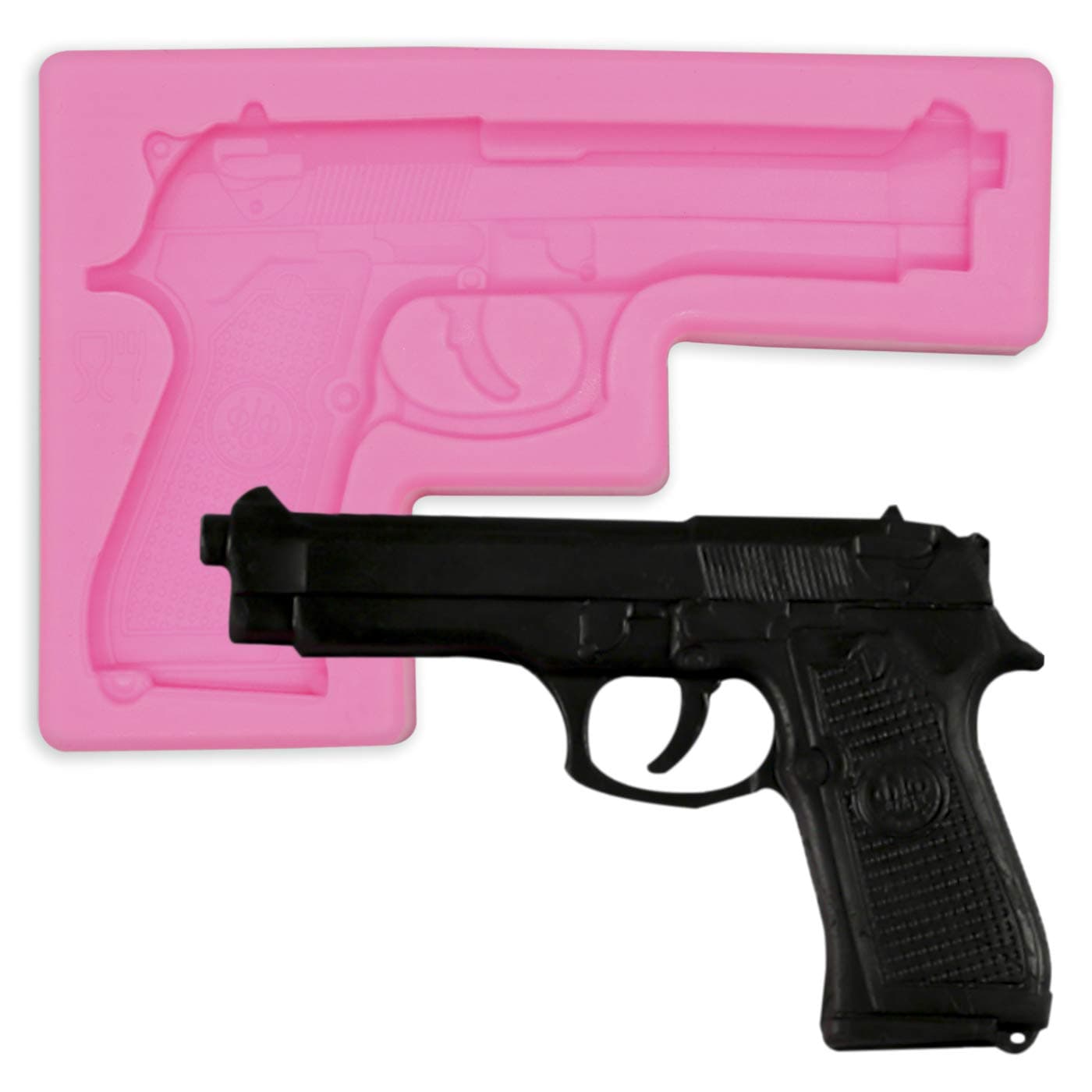 HengKe 2 Pcs Gun Pistol Silicone Molds, 3D Soft Gun For Pan Muffin,Impression Mats Baroque Fondant,Pudding,Chocolate,Ice Cube, Cookie Pastry Pies,Cake Cupcake Decoration, Polymer Clay