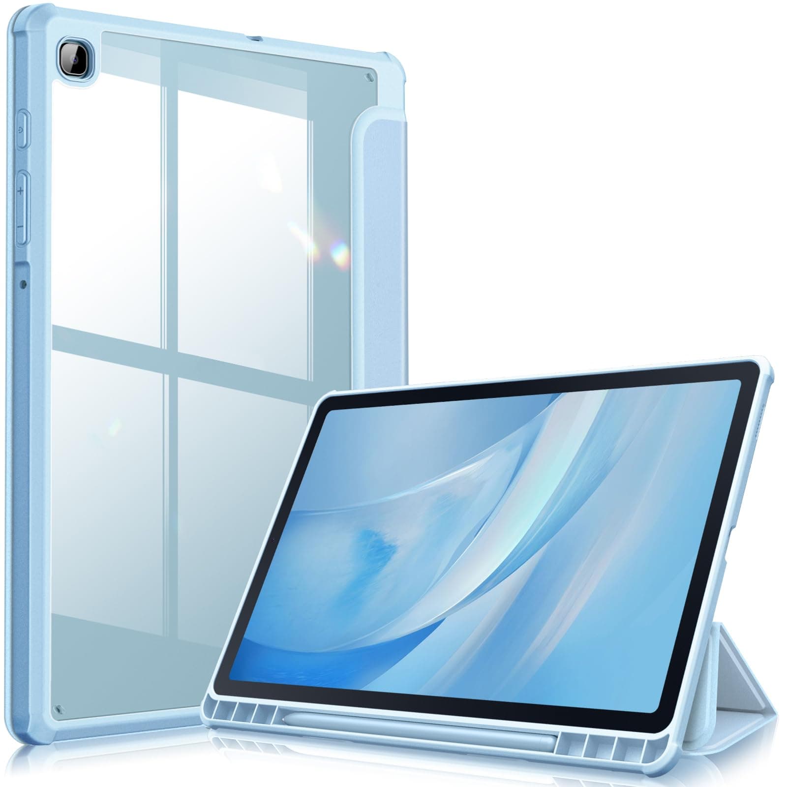 Fintie Hybrid Slim Case for Samsung Galaxy Tab S6 Lite 10.4 Inch 2024/2022/2020 with S Pen Holder, Shockproof Cover with Clear Transparent Back Shell, Blue