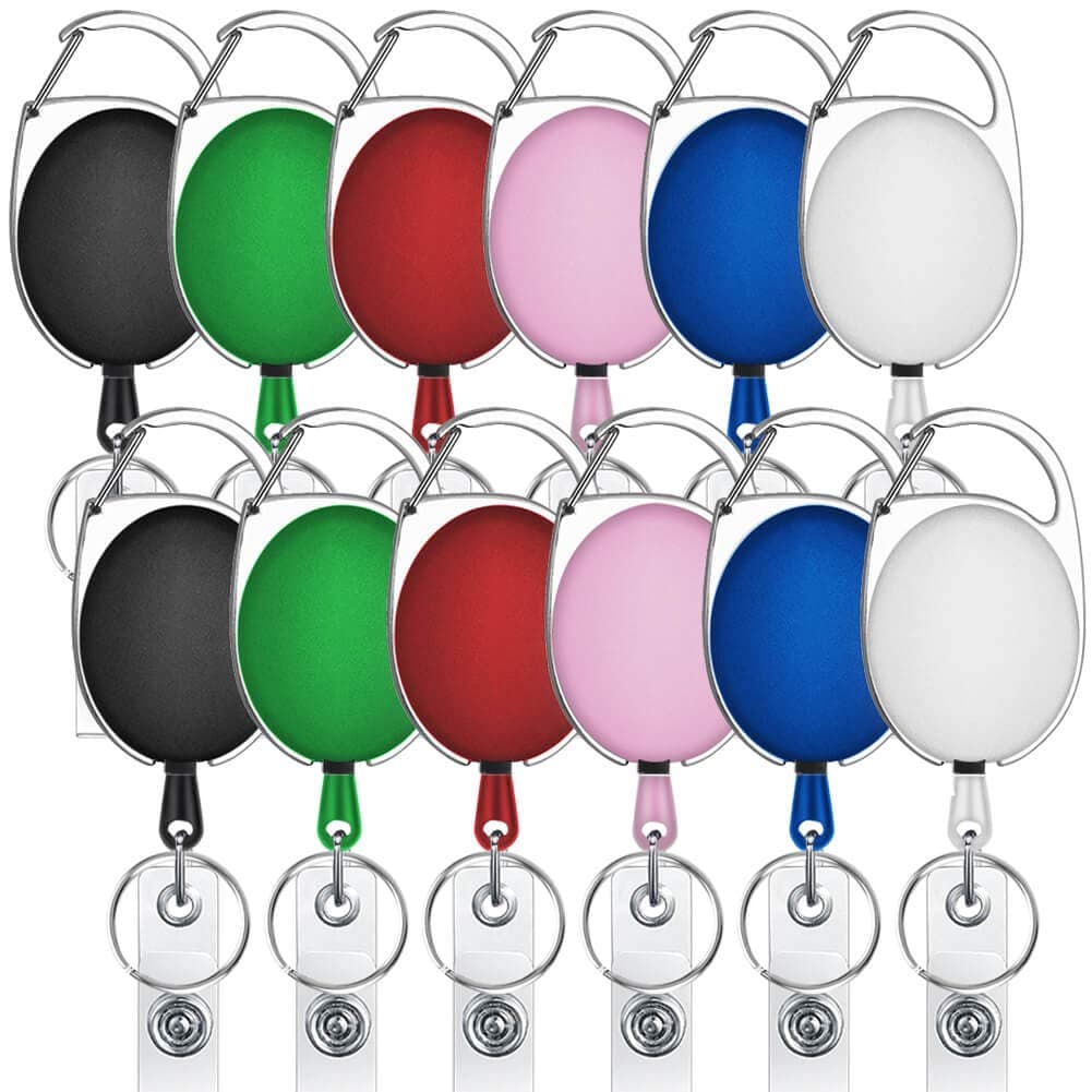 selizo 12 Packs Retractable ID Badge Card Holder Carabiner Badge Reel with Belt Clip and Key Ring, Assorted Colors