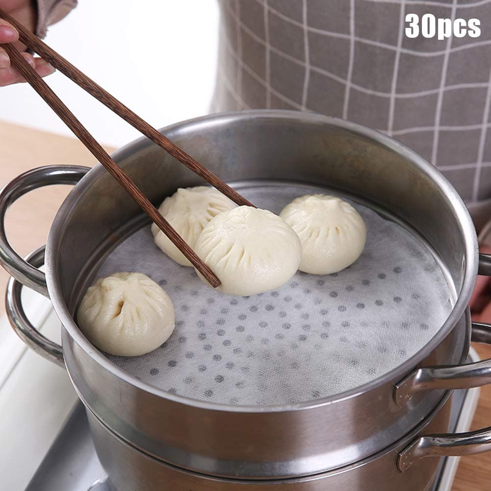 ZHOUBA 30Pcs Steamer Liners Pad Paper, Kitchen Disposable Non-stick Steamer Bun Paper Dumplings Pad Cooking Tool 30pcs