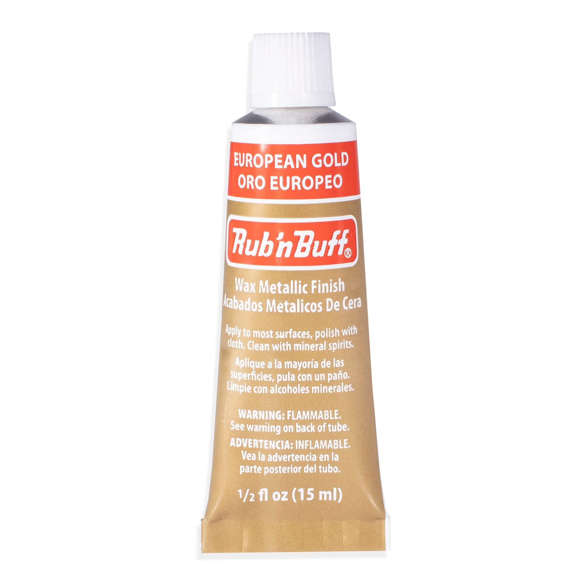 Rub n Buff Wax Metallic Finish - Rub n Buff European Gold 15ml Tube - Versatile Gilding Wax for Finishing Furniture Antiquing and Restoration - Rub and Buff Colors Single Tube