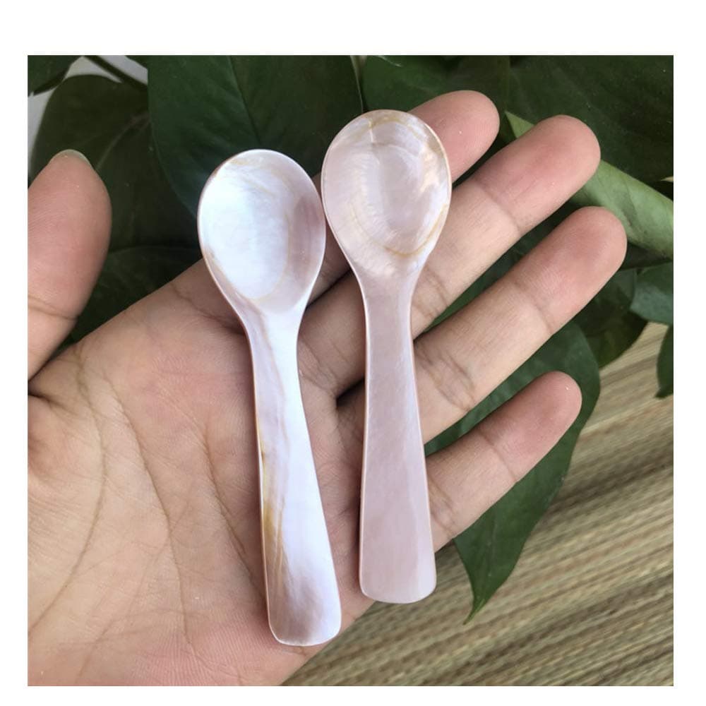 Handmade Caviar Spoons Mother of Pearl MOP Caviar Spoon W Round Handle 3.55 inch, 2 pack