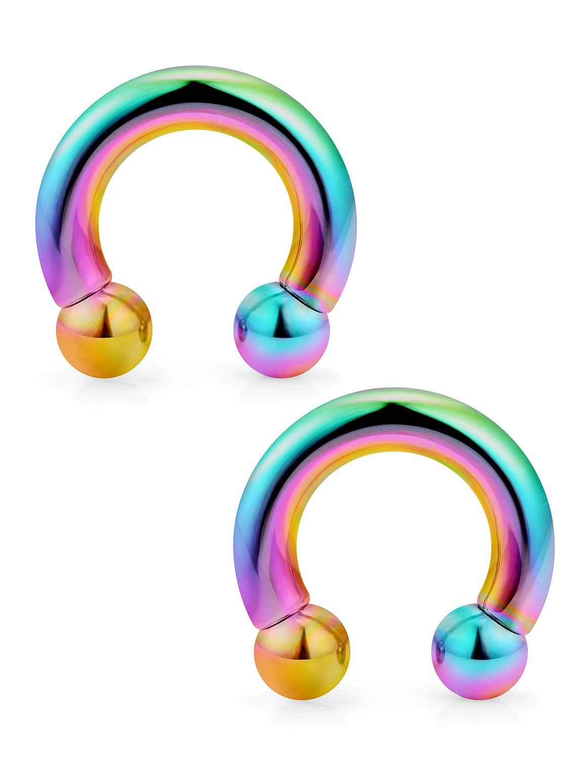FtovosyoPA Ring Internally Threaded Rainbow Circular Barbells Horseshoe Large Septum Ring Ear Gauges Earrings 2G 4G 6G 8G 12mm/16mm 316L Surgical Steel Pierced Body Jewelry for Women Men
