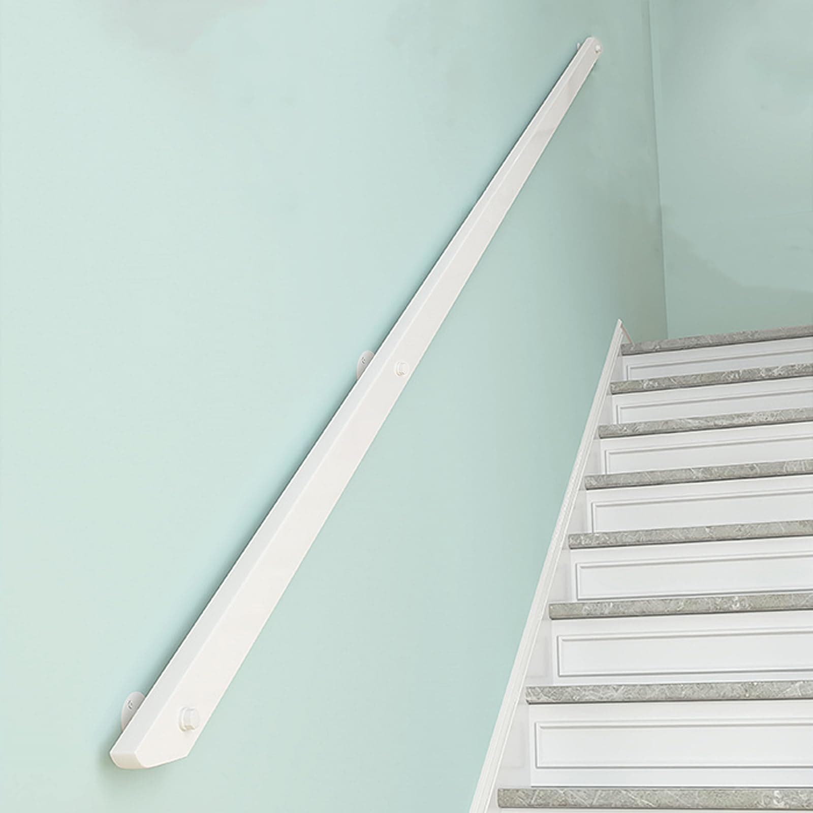 Wooden Handrails for Stairs, Non-Slip Stair Banister with Brackets, Against The Wall Elderly and Children's Safety Grab Bar Kit, for Interior Corridor Villa Building Loft (White, 100cm)