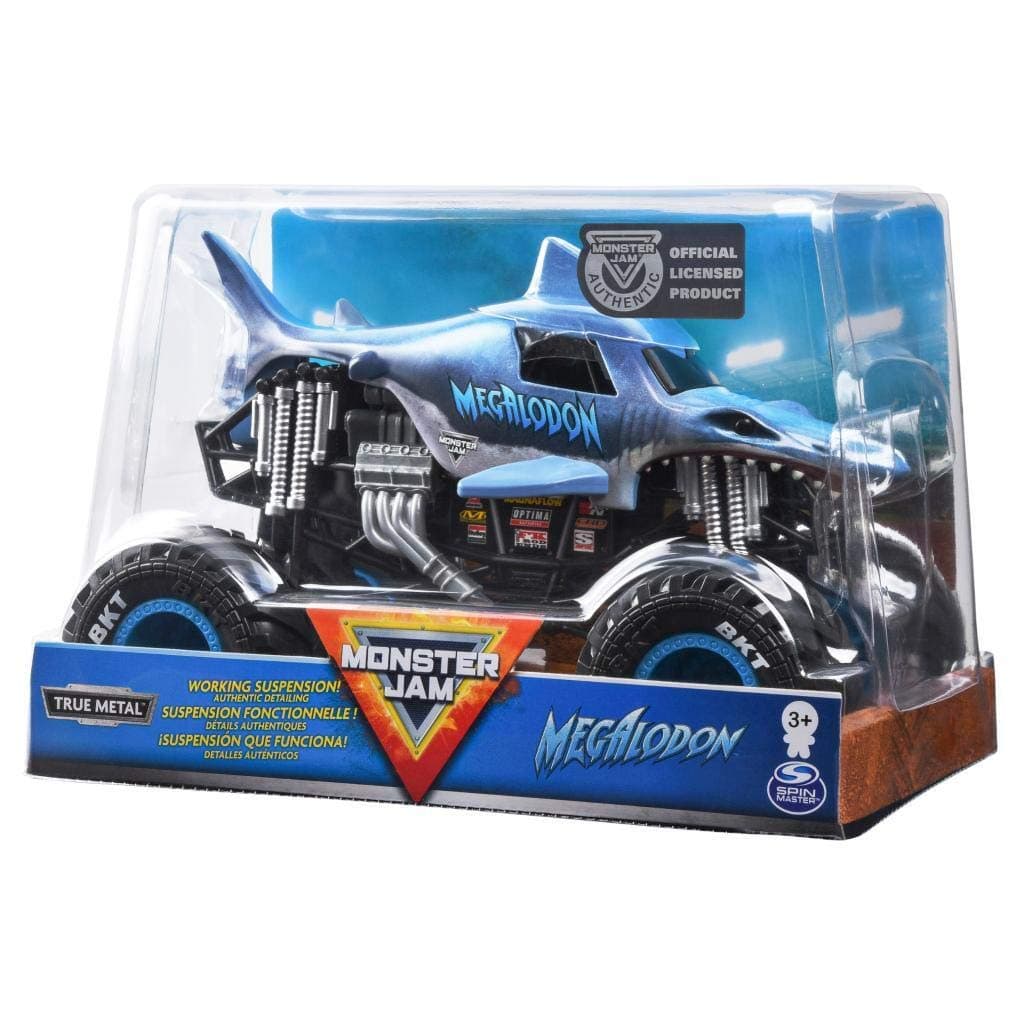 Spin Master Monster Jam 2020 Megalodon 1:24 Scale, True Metal Silver Suspension!