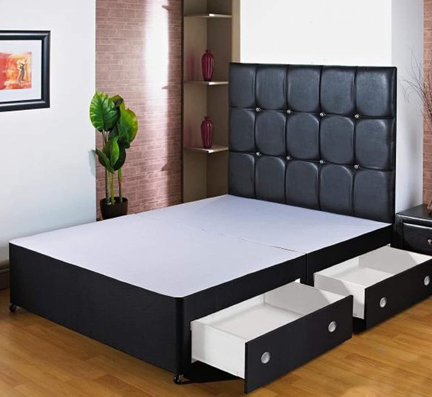 Home Furnishings UK Hf4You Black Divan Bed Base - 4ft 6" Double - End Drawer - No Headboard