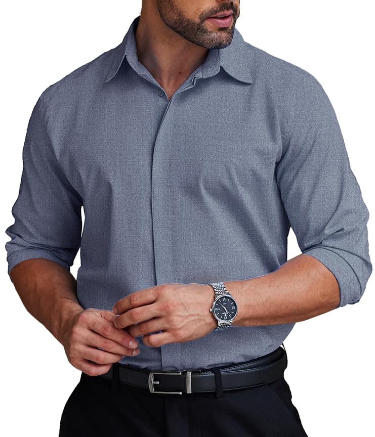 COOFANDYMen's Formal Dress Shirt Hidden Button Front Wrinkle Free Shirt Regular Fit Stretch Business Casual Shirts