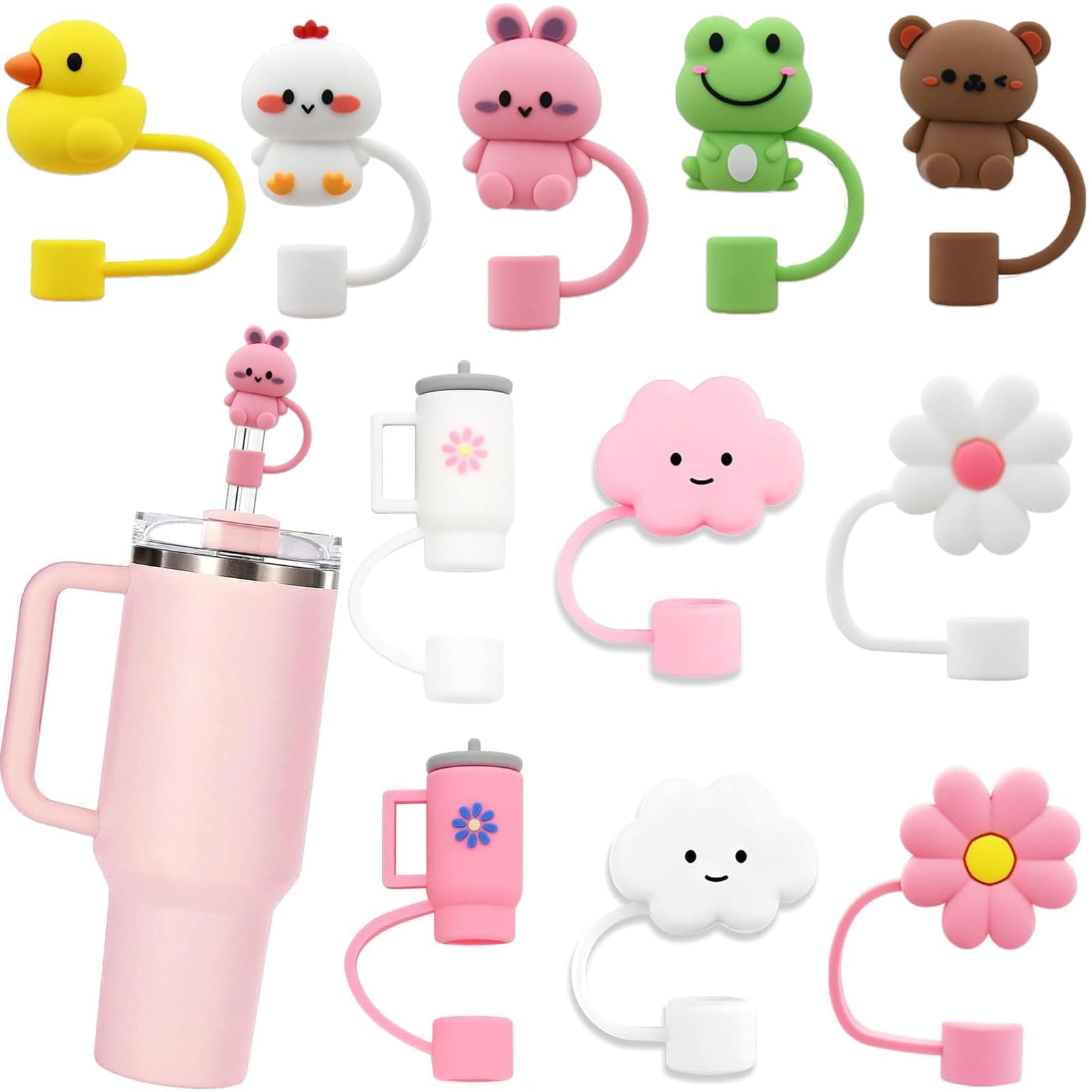 LDKEDKF 11 Pcs Straw Cover for Stanley Cup Silicone Straw Topper with 30 & 40oz Tumbler 10mm 0.4 Inch Lid Accessories (Reusable)