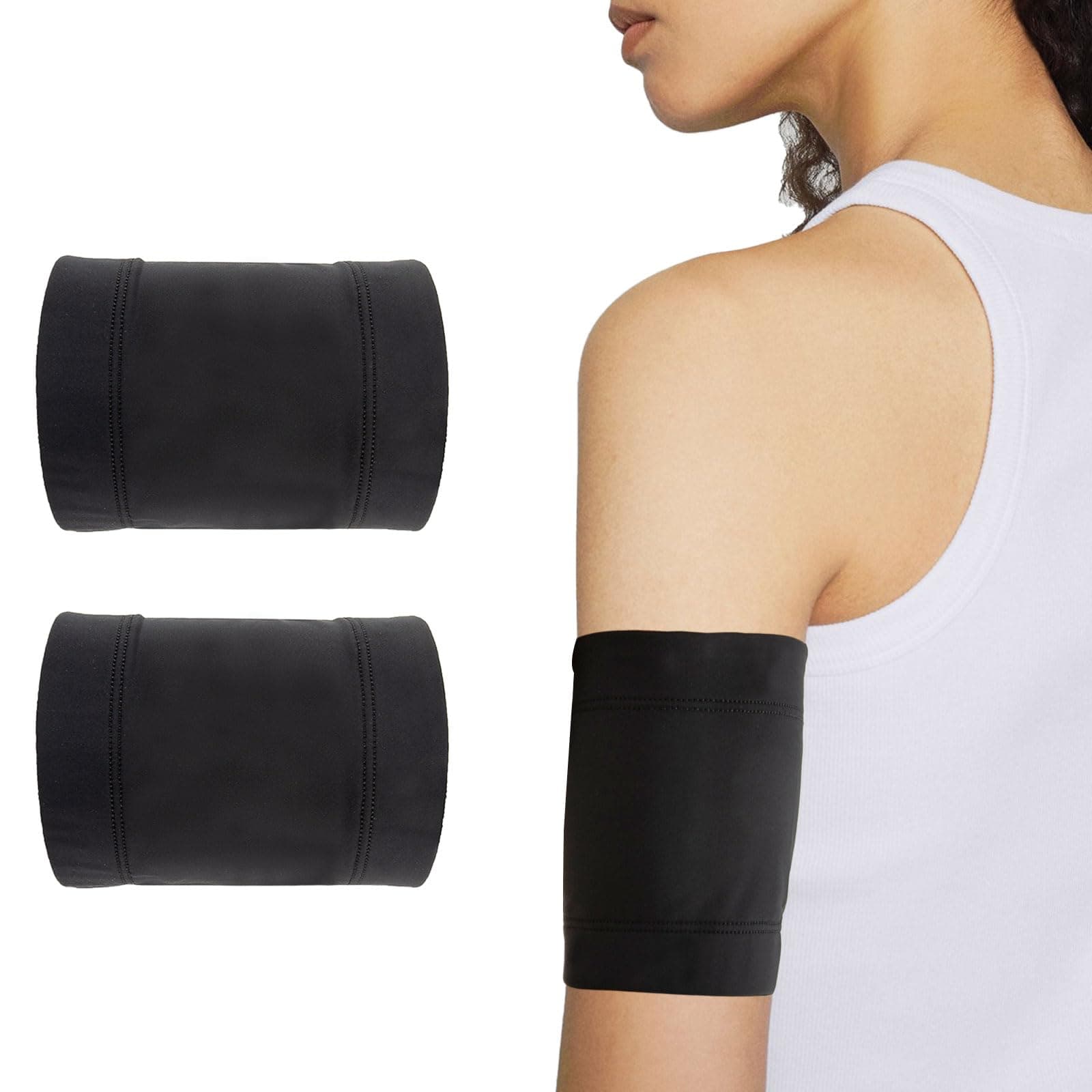 2Pcs Diabetic Sensor Armband, Diabetes Arm Band for Insulin Pod Monitoring Systems - Omnipod Dexcom Freestyle Libre, Protects Insulin Pod During Sports, Replace Adhesive Patches Tape (Black, XXL)