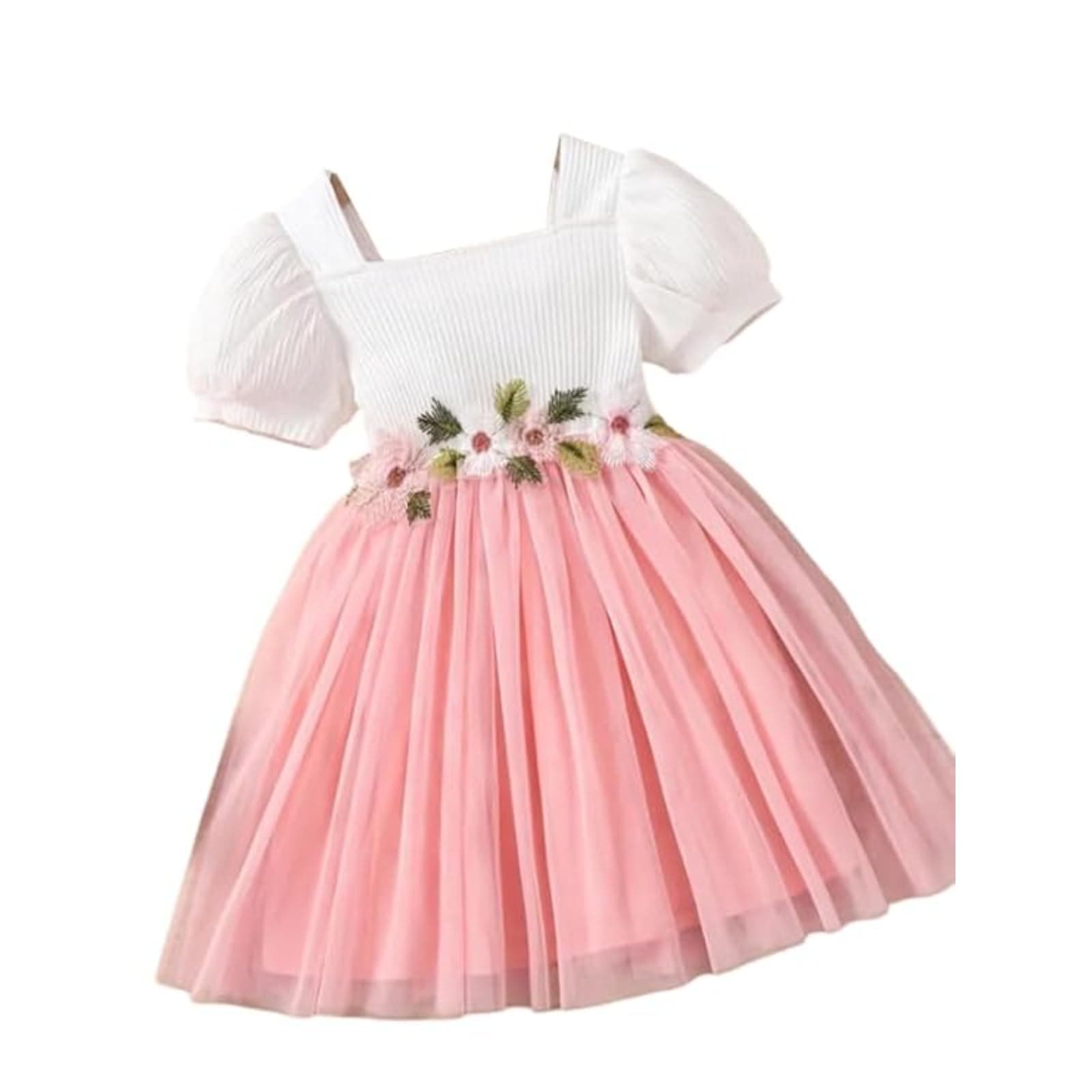 Niren Enterprise 1019 Floral Embroidery net and Modal Short Sleeve Baby Girl Frock