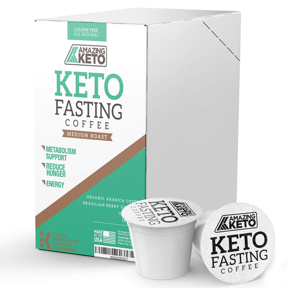 Amazing Keto, Intermittent Fasting Coffee, Keto Coffee, Low Glycemic Response, Arabic Coffee, Green Tea, Inositol Infused, Berry Guarana, Medium Roast Coffee (12 K Cups, Medium Roast)