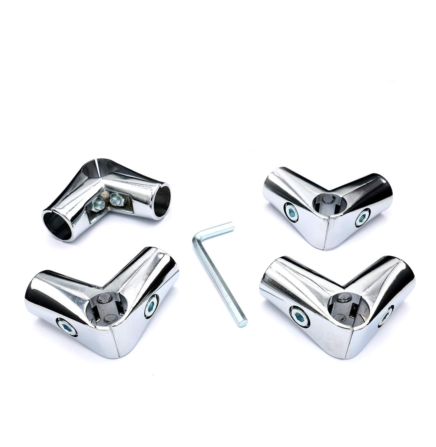 Cazlangtvy 4Pcs Aluminum Alloy Silver 25mm Round Pipe Connector Right Angle Tee, Frame Display Stand Assembly Combination Drying Rack Connection Fastening Joint