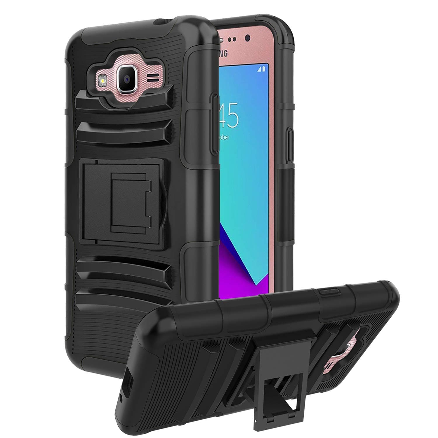 Case for Samsung Galaxy J2 Prime 2016 Case,Galaxy J2 Prime G532M/Galaxy Grand Prime Plus G530 Case,[Kickstand][Heavy Duty][Dual Layer][Shock Absorption] Non-Slip Reinforced Corner Case Cover-Black