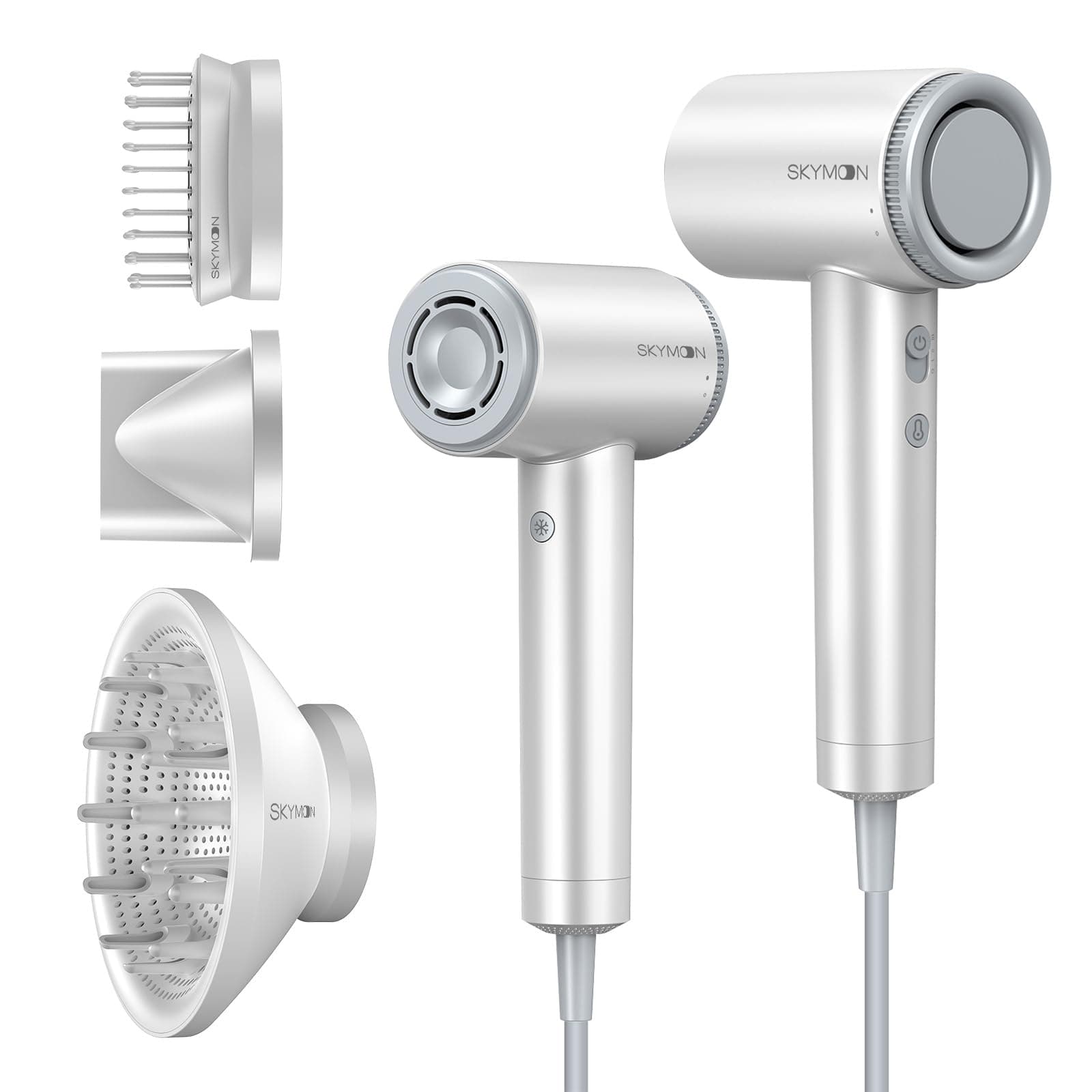 Hair Dryer with Diffuser, 1400W Professional High Speed 500 Million Ionic Blow Dryer, 110,000RPM Fast Dry, 4 Temps & 3 Speeds, with 7.22 Ft Cord for Home & Travel, White