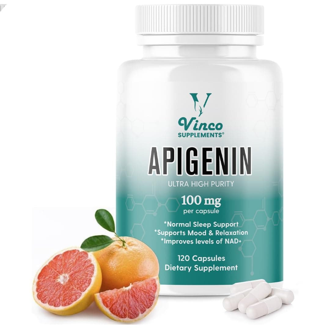 Apigenin Supplement - 100mg x 120 Capsules - 99%+ Purity - Natural Apigenin Formula for Sleep & Relaxation - NAD+ Booster - Non-GMO and Gluten Free - Made in