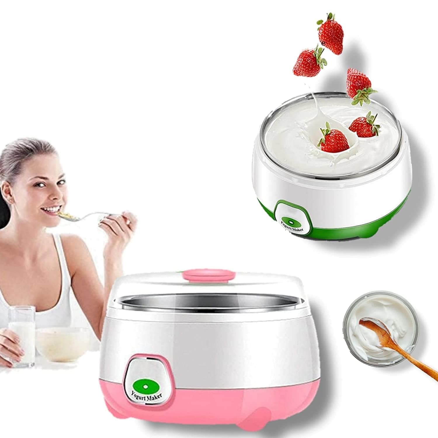 Kriq Automatic Yogurt Maker Machine With Stainless Steel Inner Container with temperature control, Automatic Curd & Home DIY Dahi maker Container (Multicolor)