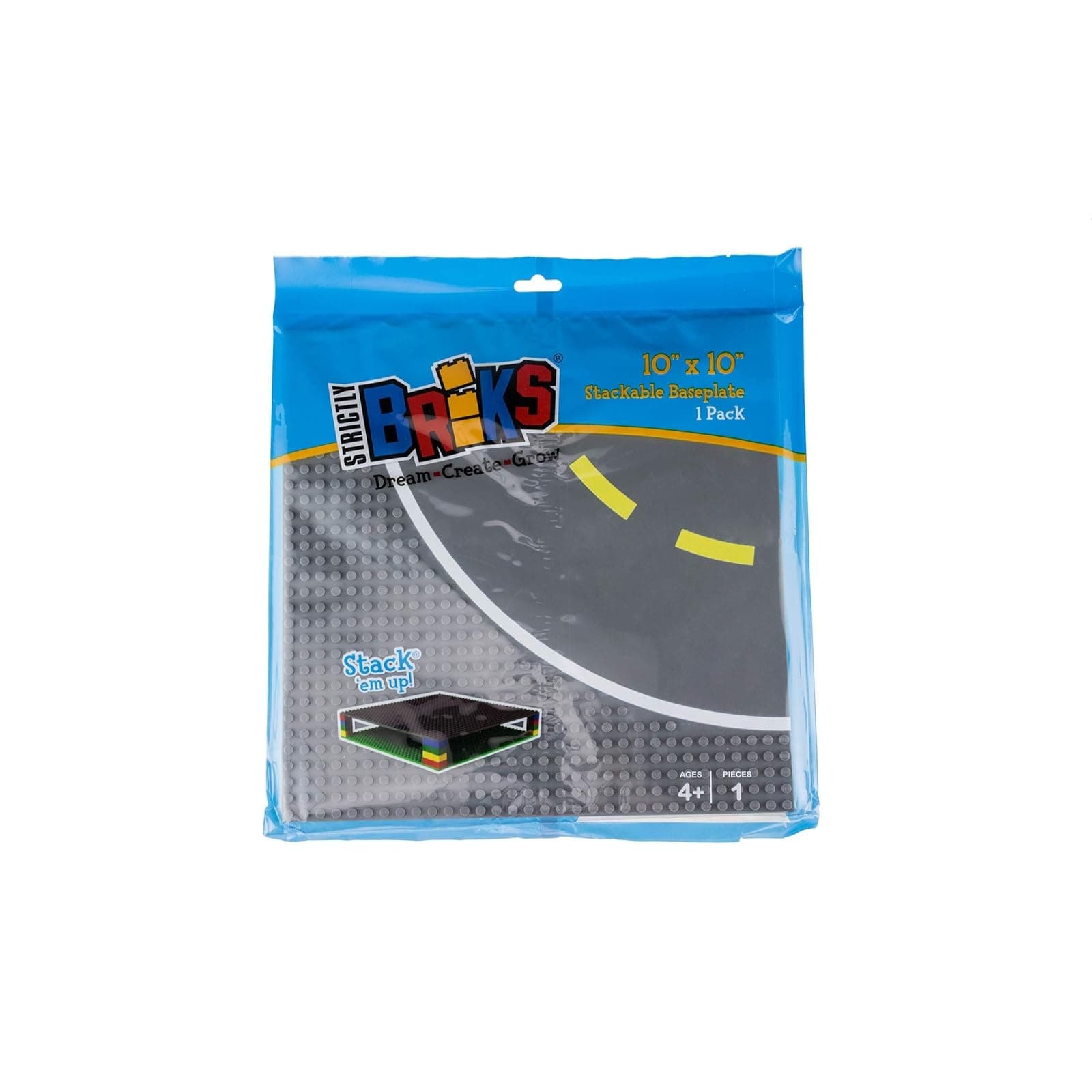 Road Baseplates 25x25cm Building Brick Base Plate | Compatible with LEGO Blocks, Compatible with LEGO Base Plates | Building Bases for City Roads, Towns and Garages and More | One Curved Road