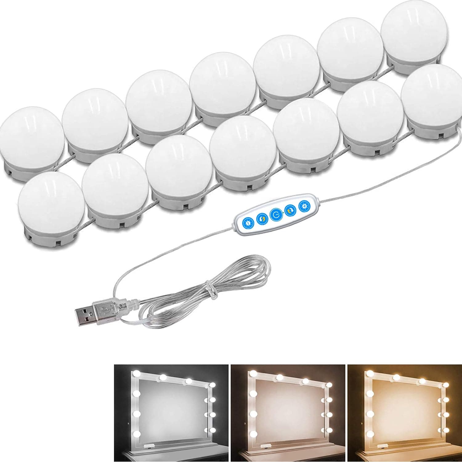 Vanity Mirror Lights Makeup LED Mirror Lighting Hollywood DIY 14 Light Bulb for Women Indoor Home Bathroom Bedroom Dressing Table with Dimmer (USB Plug in, Mirror Not Included)