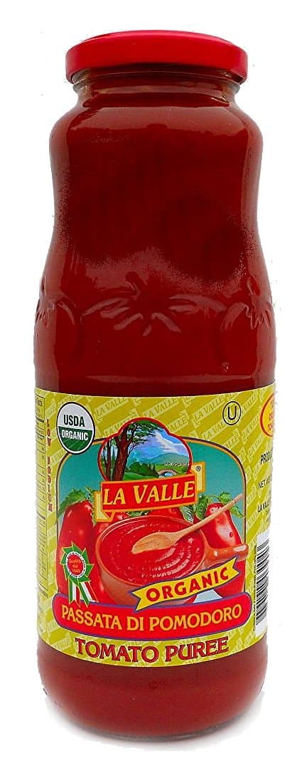 La Valle (12 pack) Tomato Puree Organic 24oz Jars from Italy With Basil - Kosher