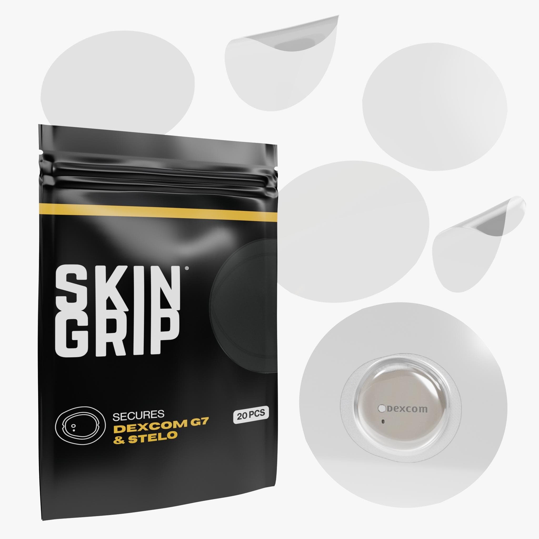 Adhesive Patches Compatible with Dexcom G7 & Stelo CGM – Waterproof & Sweatproof Cover for Continuous Glucose Monitor Sensor, Stays Secure for 10-15 Days – 20 Pack, Clear