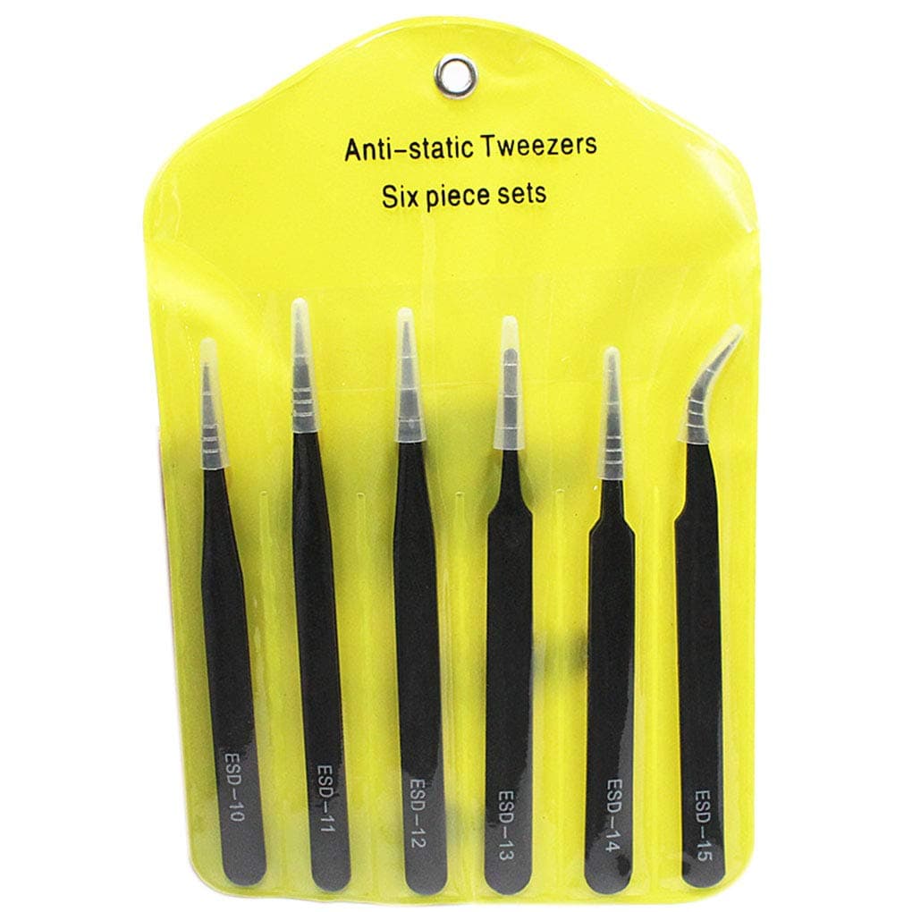 Hanxin 6pcs Anti-static Tweezer Stainless Steel Eyebrow Tweezer,Eyebrow Eyelash Extension Eyelash Extension Curved Straight Tweezers Maintenance Repair Tool