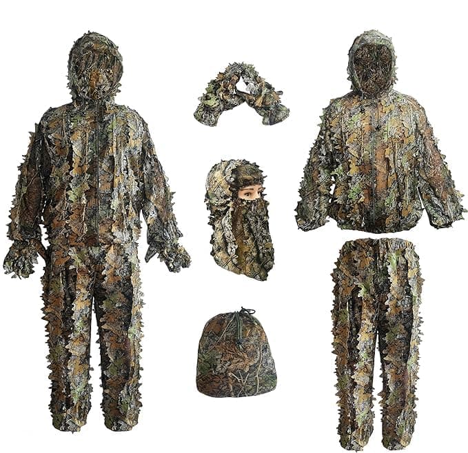Ghillie Suit, Kids Adult 3D Leafy Camouflage Clothing, Camo Suit for Turkey Hunting, Hunting for Outdoor Game and Halloween