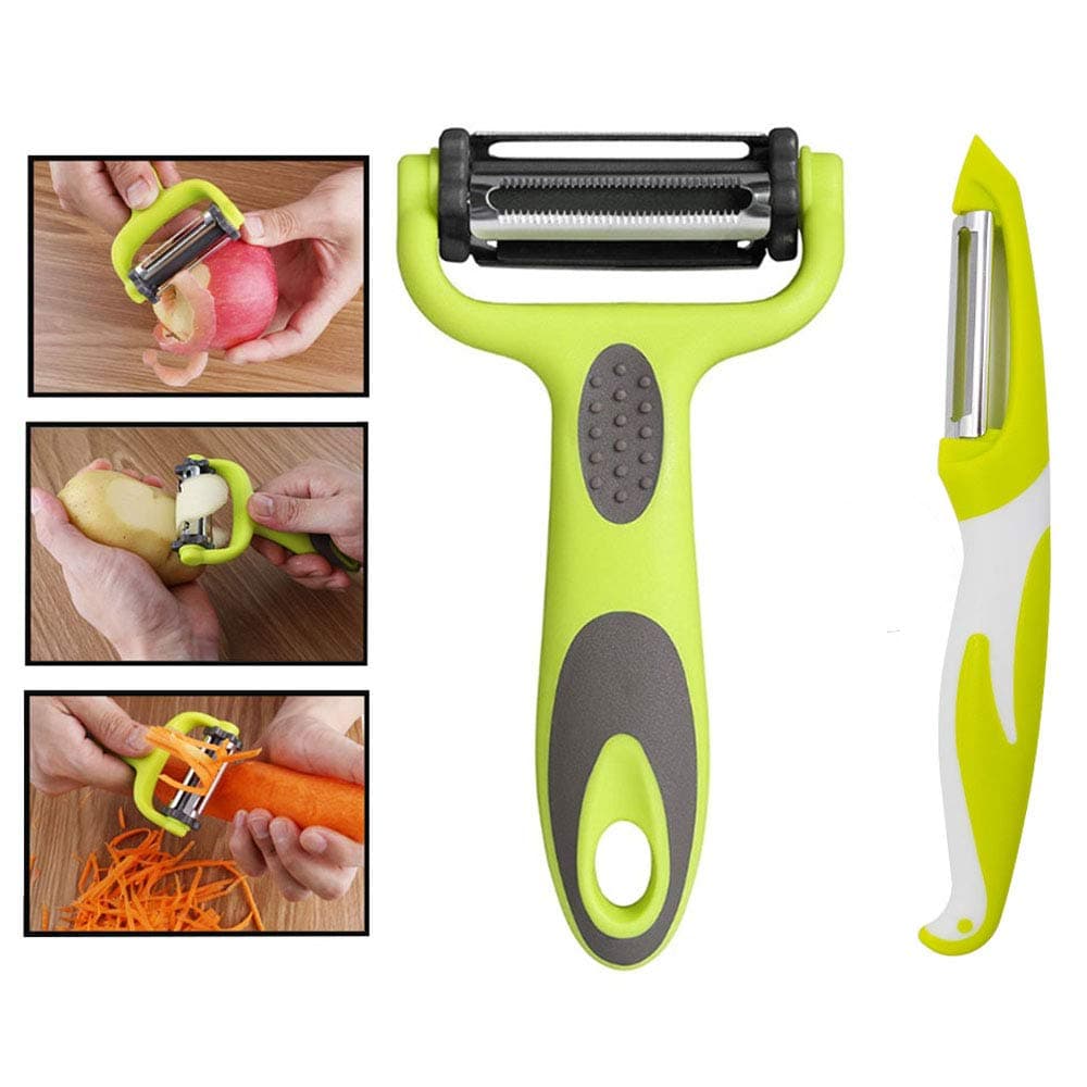 Senven® 3 in 1 Peeler – Multifunctional Peeler and Shredder, Ideal for Peeling Potatoes, Carrots and Various Vegetables and Fruits, Suitable for Right or Left Users, Non-Slip Grip