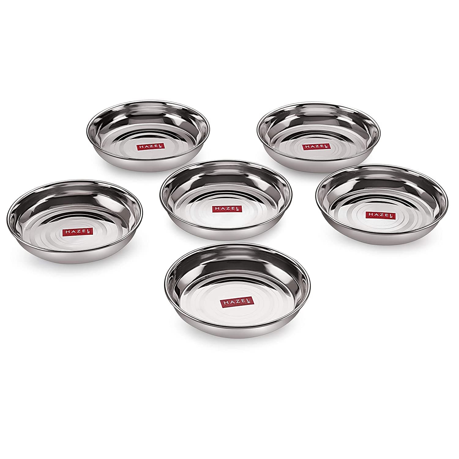 HAZEL Steel Multipurpose Snacks Serving Plate Set | Small Plate for Halwa, 300 ML, Set of 6