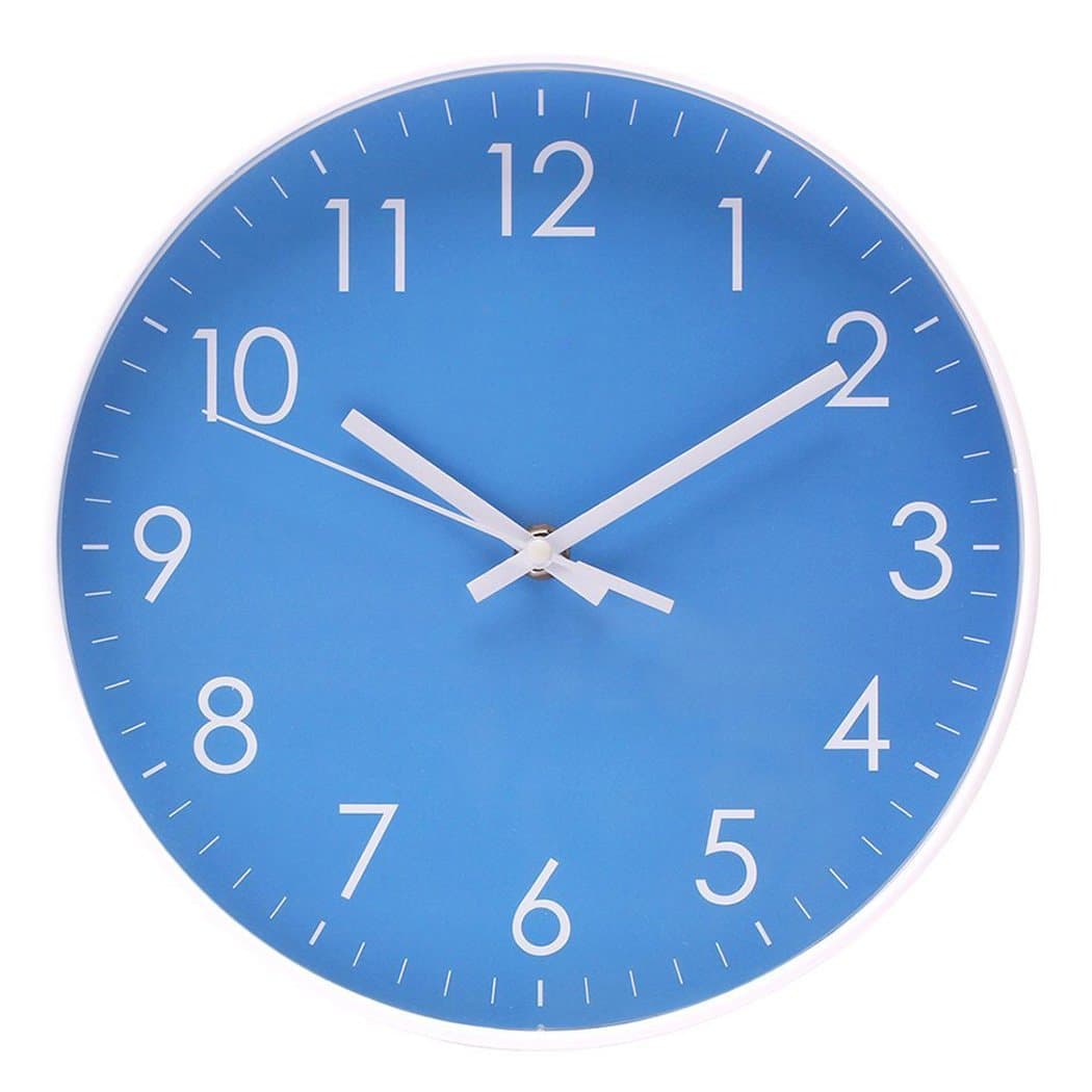 Epy Huts Modern Wall Clock Battery Operated Indoor Non-Ticking Silent Quartz Quiet Sweep Movement Wall Clock for Office,Bathroom,Living Room Decorative 10 Inch Blue