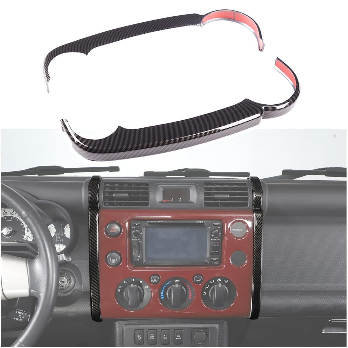 Navigation Side Trim Cover Fit for Toyota FJ Cruiser 2007-2021, ABS Center Console Dashboard Navigation Side Strip Trim Cover, 2 PCS, Carbon Fiber Pattern Black