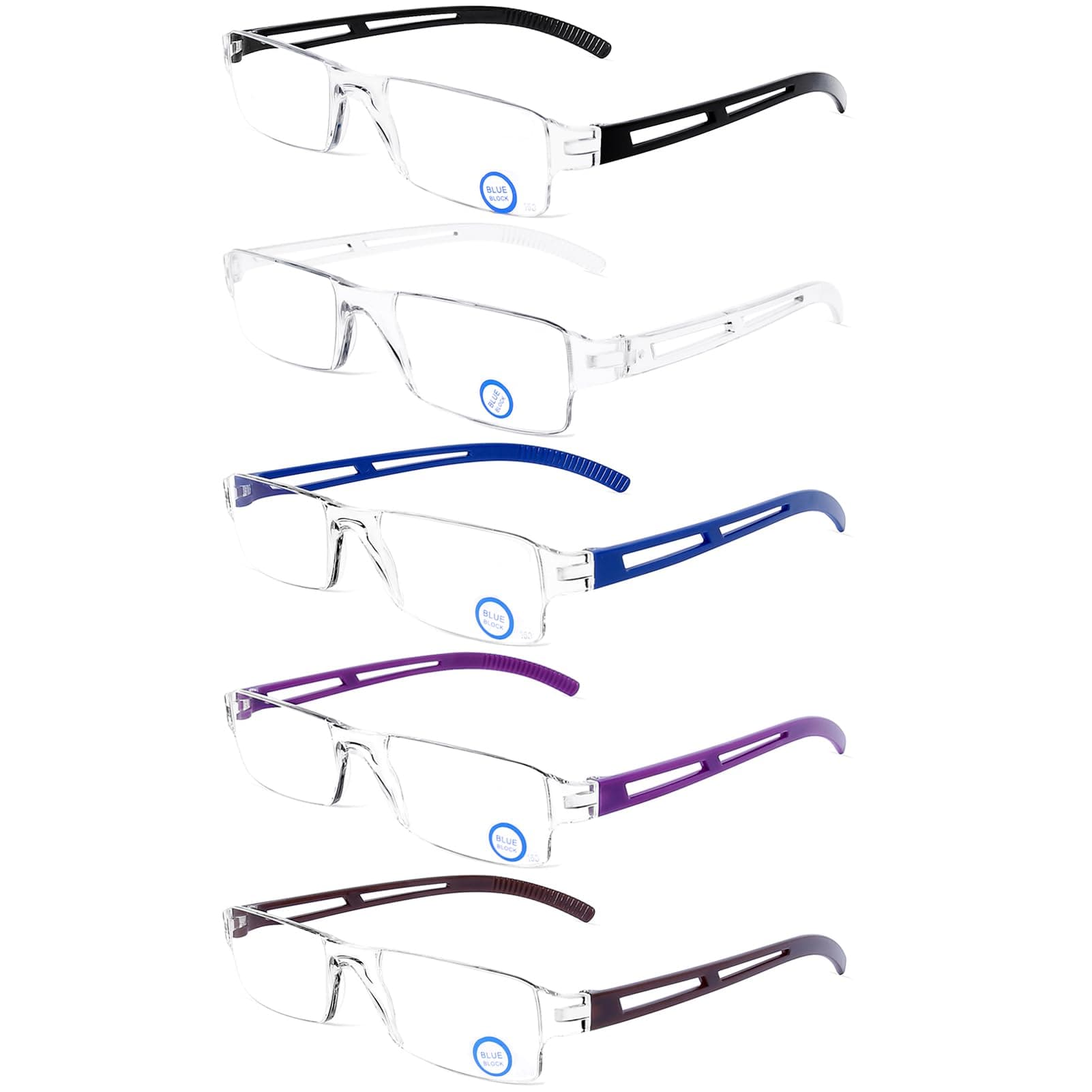 5-Pack Blue Light Filter Computer Reading Glasses for Blocking UV Protection One-Piece Design DF