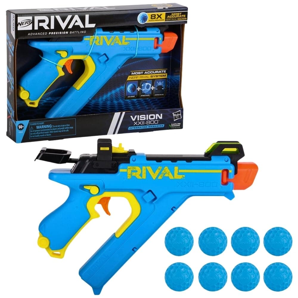 Rival Vision XXII-800 Blaster Foam Ball Launcher, Most Accurate Rival System, Adjustable Sight, Integrated Magazine, 8 Rival Accu-Rounds - Multicolor