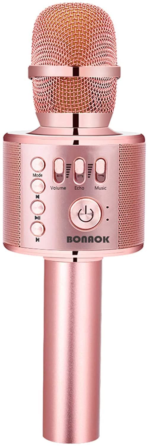 Wireless Karaoke Microphone Rose Gold Plus,Valentine ' s Day Gift 3-in-1 Portable Built in Bluetooth Speaker Machine for Android/iPhone/iPad/Sony/PC or All Smartphone(Champagne)