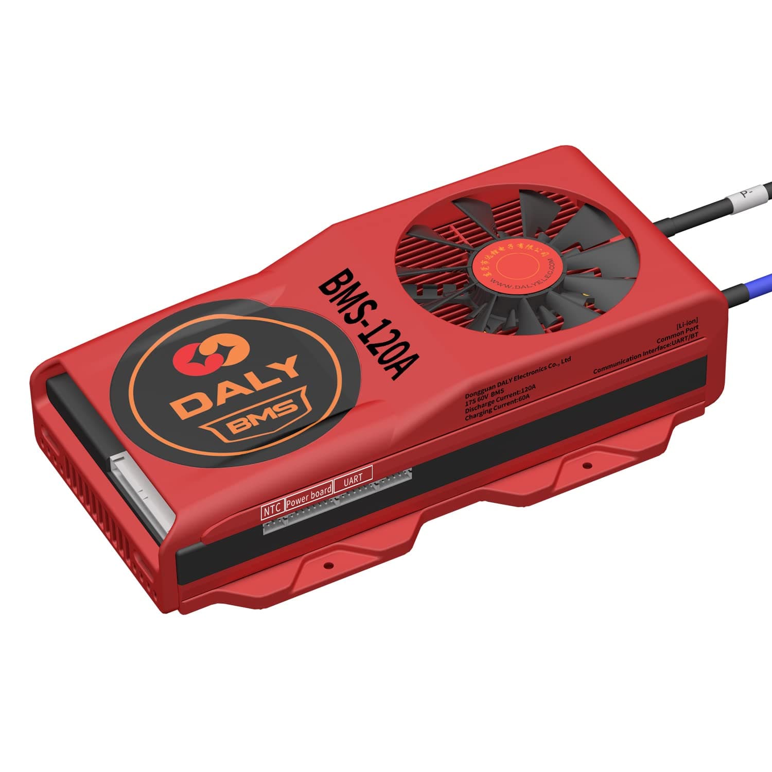 DALY Smart BMS Li-ion 60V 17S 120A with Cooling Fan, with Visible Data Monitoring App Bluetooth Module, UART Communication for Rated 3.7V Lithium Battery Pack Management