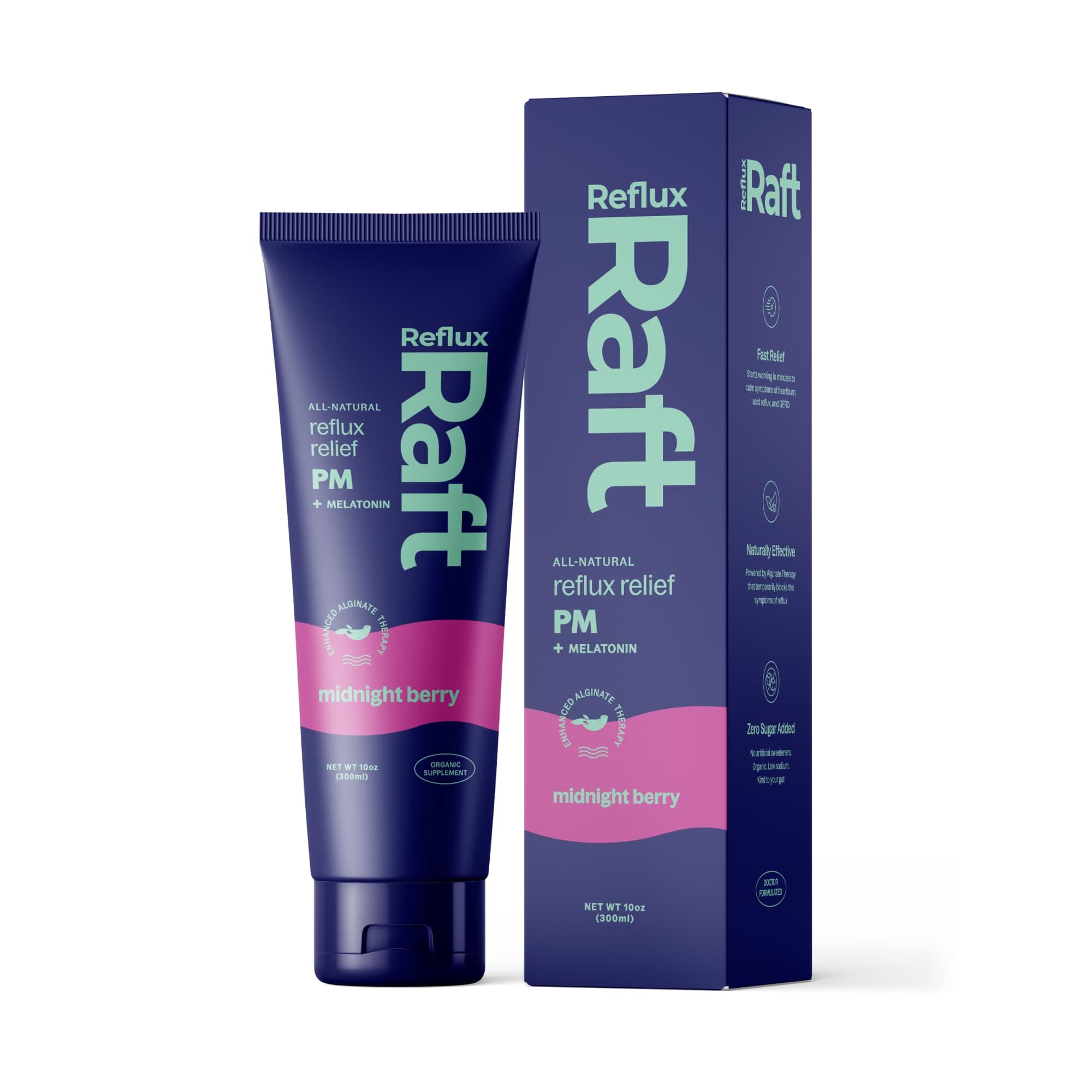 Acid Reflux Therapy PM with Organic Alginate & Melatonin, Rapid & Lasting Gerd, LPR & Digestion Symptom Support, Zero Sugar, Gluten Free, Midnight Berry, 60 Gel Servings, 10 OZ Bottle